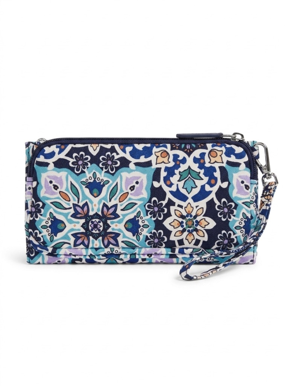 Vera Bradley RFID Wallet/Crossbody Bag Navy, Off White, Aqua Floral - Picture 3 of 10